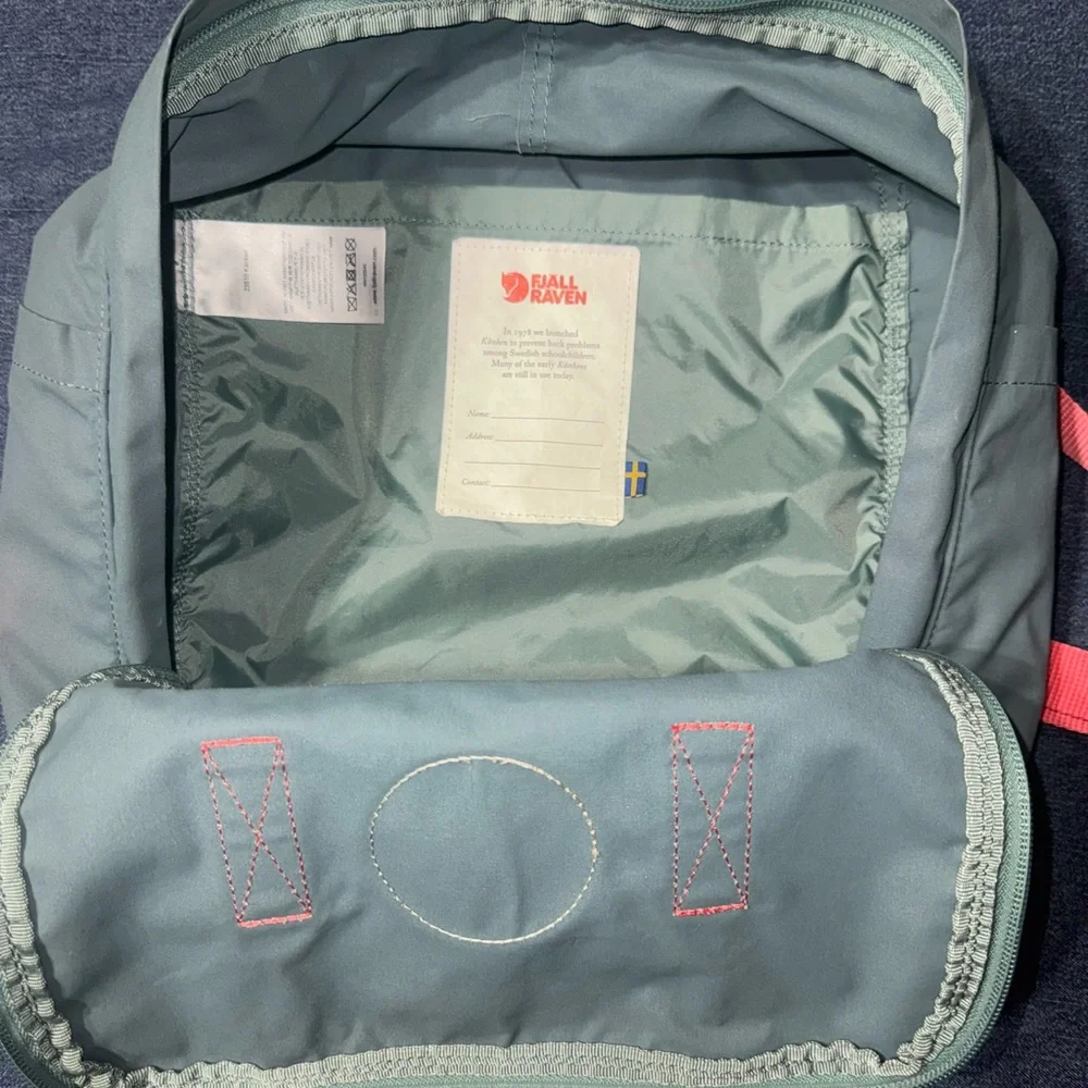 Fjallraven Kanken Frost Green Peach Pink Classic Full Size Backpack & Wallet - Picture 6 of 7